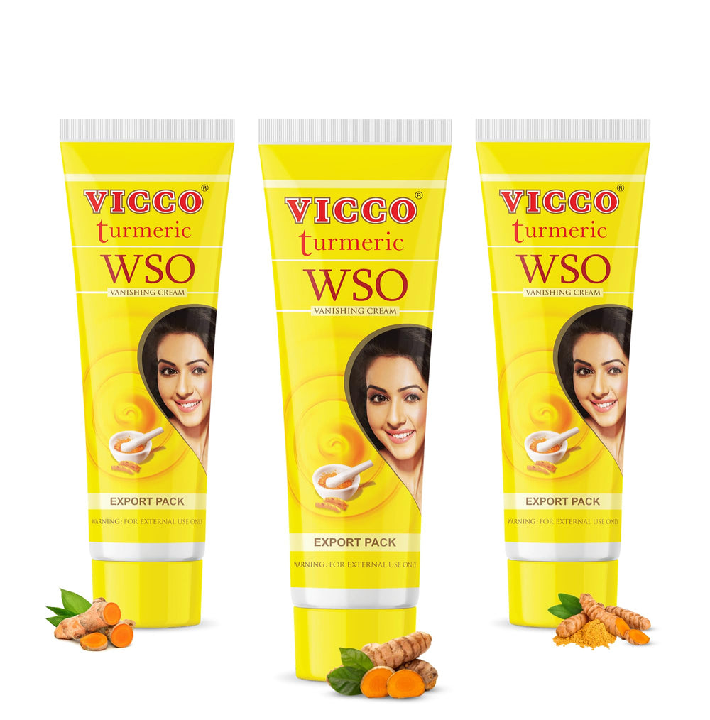 Vicco Turmeric WSO Face Moisturizer Cream tubes 3-pack for travel-friendly hydration.