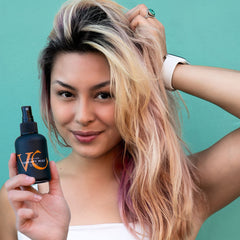 VICIOUS CURL Curlicure Therapy Mist applied to damp hair before styling for moisture