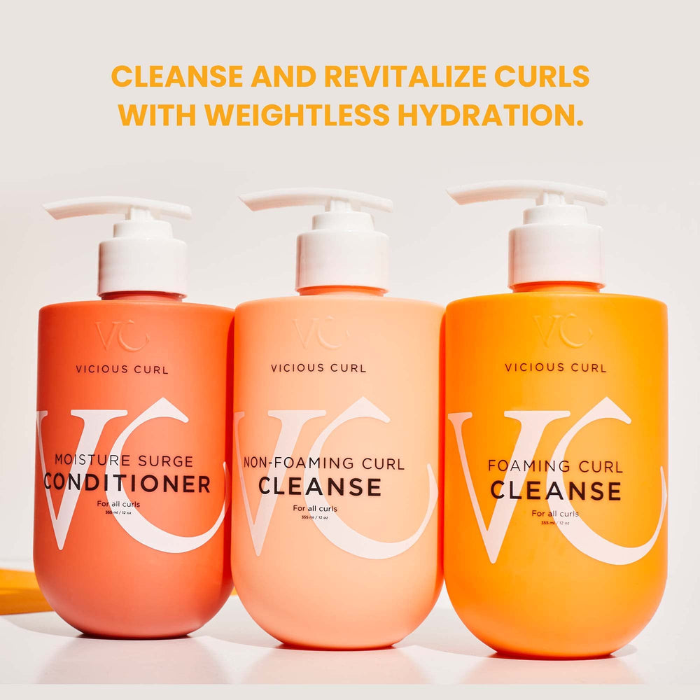 Creamy texture close-up of VICIOUS CURL Moisture Surge for detangling ease.