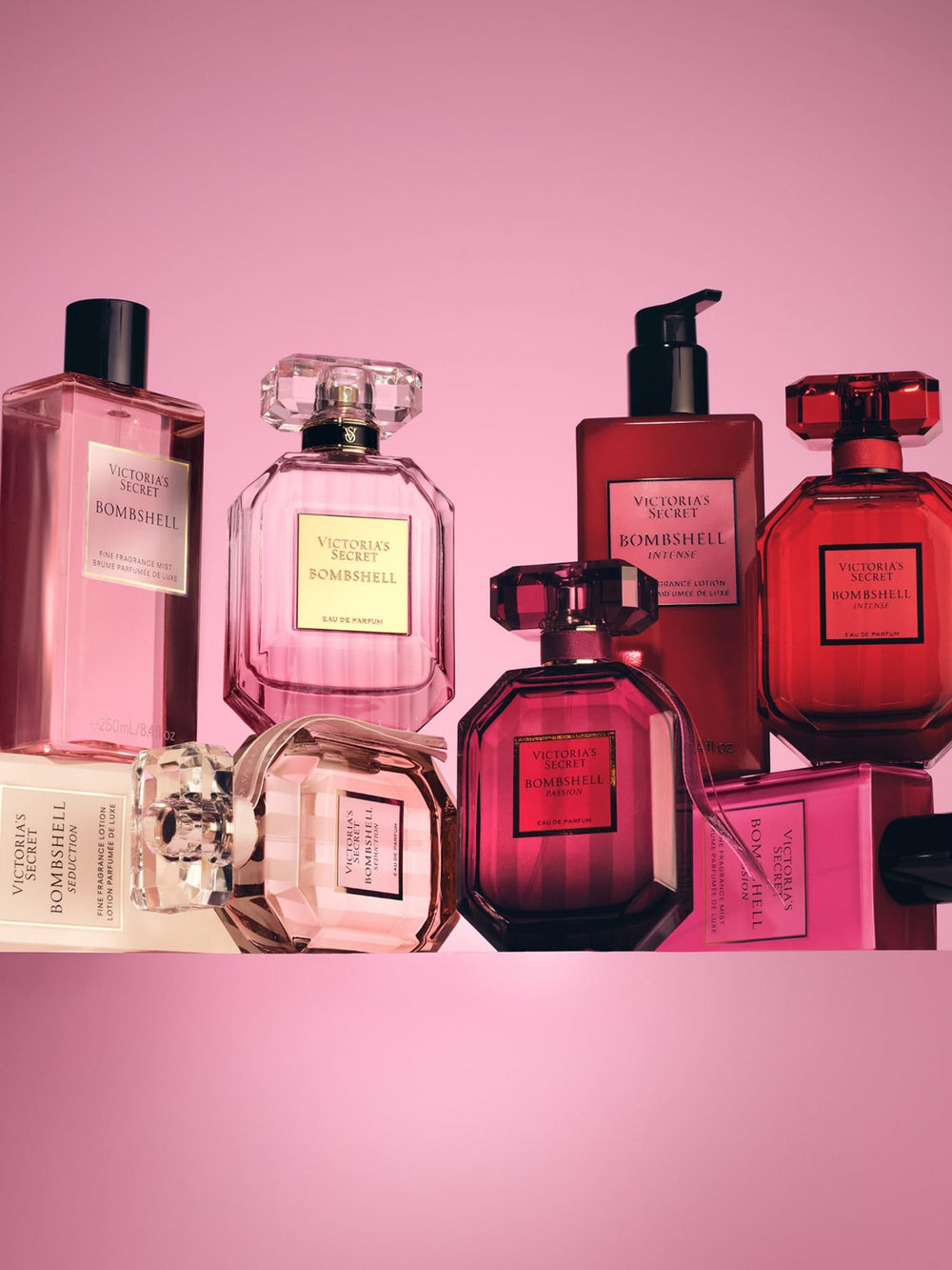 Victoria's Secret Bombshell Passion Mist bottle close-up emphasizing premium design and travel-friendly size.