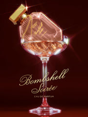 Victoria's Secret Bombshell Soiree flacon closeup highlights elegant glass and branding