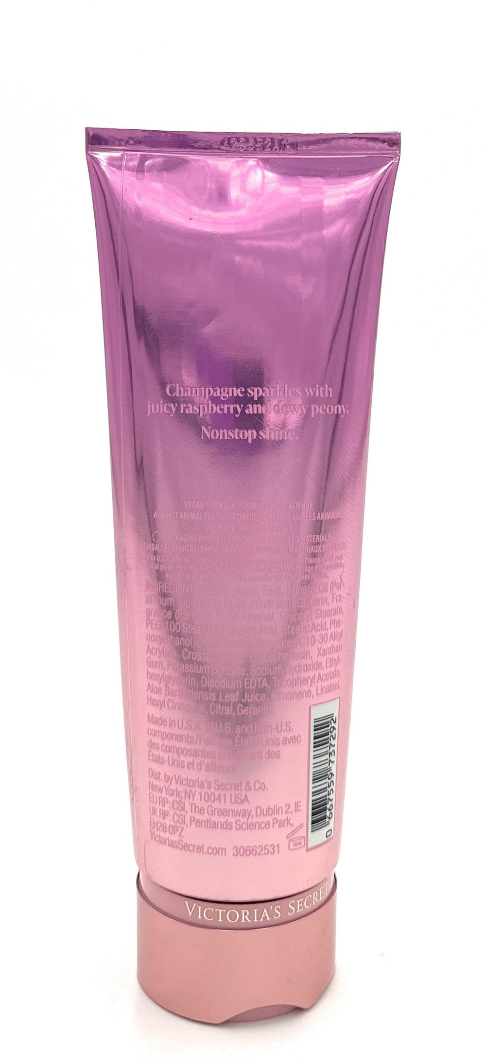 Victoria's Secret Chrome Peony lotion application shows easy, even coverage and lasting fragrance.
