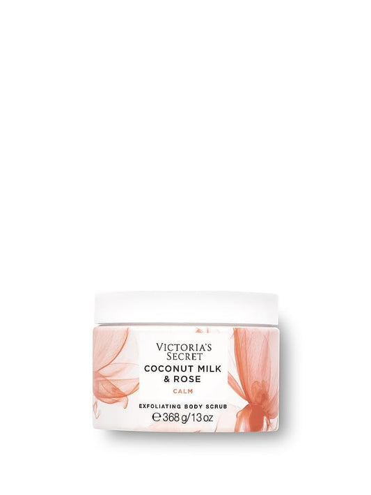 Victoria's Secret Coconut Milk and Rose Scrub packaging on display for silky skin prep
