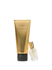 Victoria's Secret Heavenly travel lotion application, TSA-friendly hydration on the go.