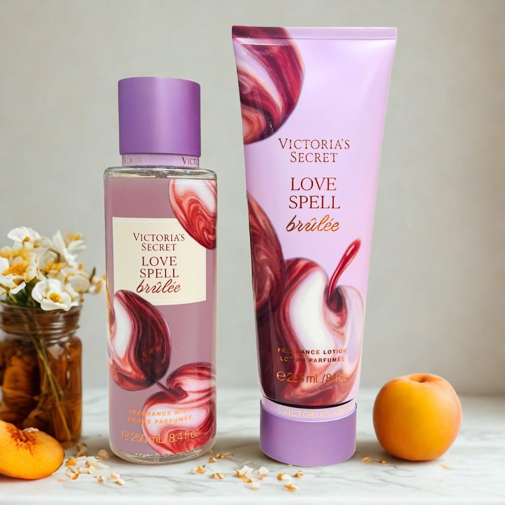 Victoria's Secret Love Spell Brulee layering idea with mist and lotion.