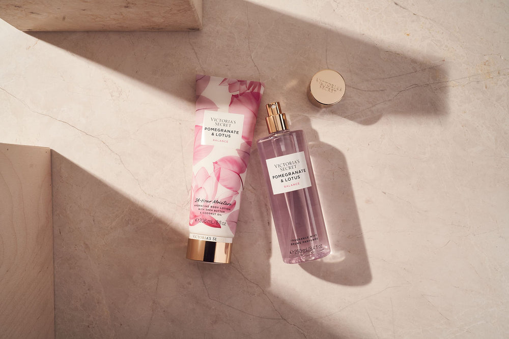 Vanity setup featuring Victoria's Secret Hydrating Lotion for daily use.