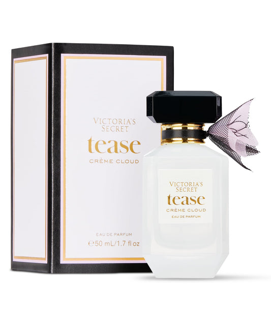 Victoria's Secret Tease Crème Cloud bottle close-up highlights vanilla note for evening allure.