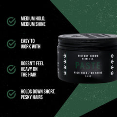 Victory Crown Paste Pomade on model hair showing textured, natural-looking style.