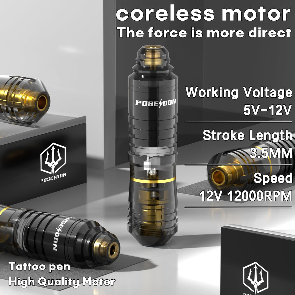 Vidattx Poseidon tattoo pen in hand ready for precise line work.