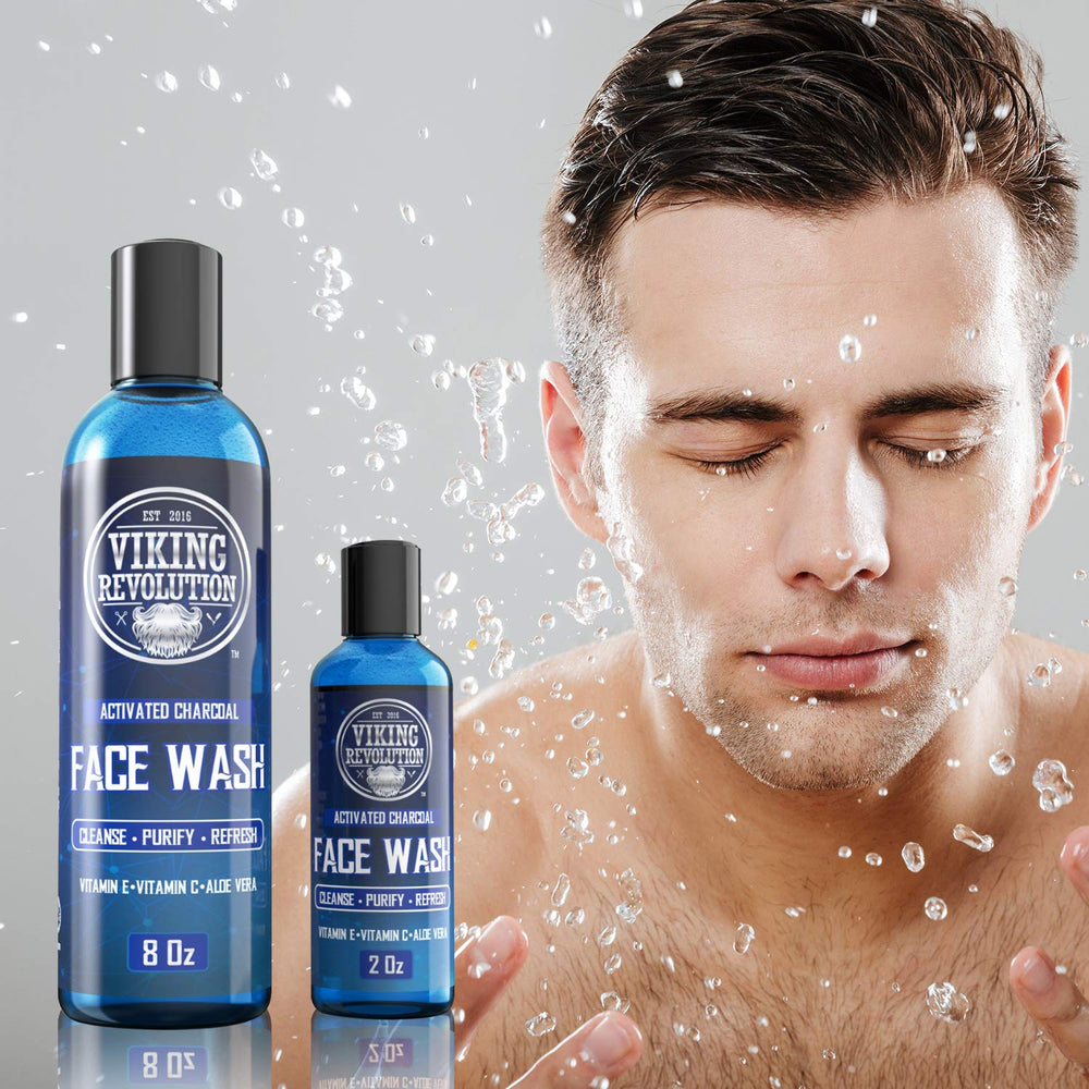 Viking Revolution Charcoal Face Wash splash—skincare routine for daily refresh and clarity