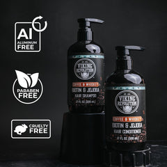 Viking Revolution daily hair care routine with shampoo and conditioner.