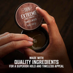 Viking Revolution sandalwood pomade side-part look showing lasting texture