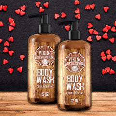 Viking Revolution cedar pine label close-up highlighting natural essential oils.