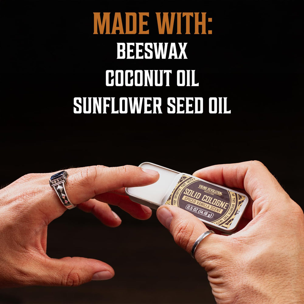 Viking Revolution Oud solid cologne offers bold wood note for evenings.