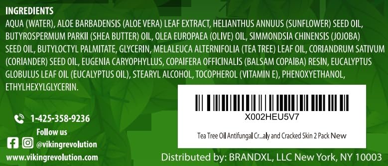 Lifestyle shot of Viking Revolution Tea Tree Oil Cream on bathroom shelf for daily use.