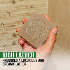 Viking Revolution Vetiver soap enriched with olive oil for smoother skin.