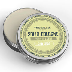 Viking Revolution Vetiver solid cologne transitions from office to evening with subtle scent.