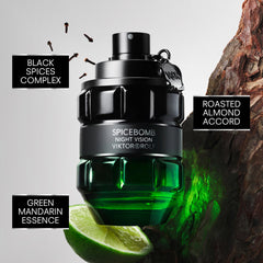 Viktor&Rolf Spicebomb Nightvision bottle side profile highlighting a masculine silhouette and lasting presence
