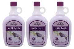 Village Naturals Therapy lavender bath milk bottle in a 3-pack for hydrated skin