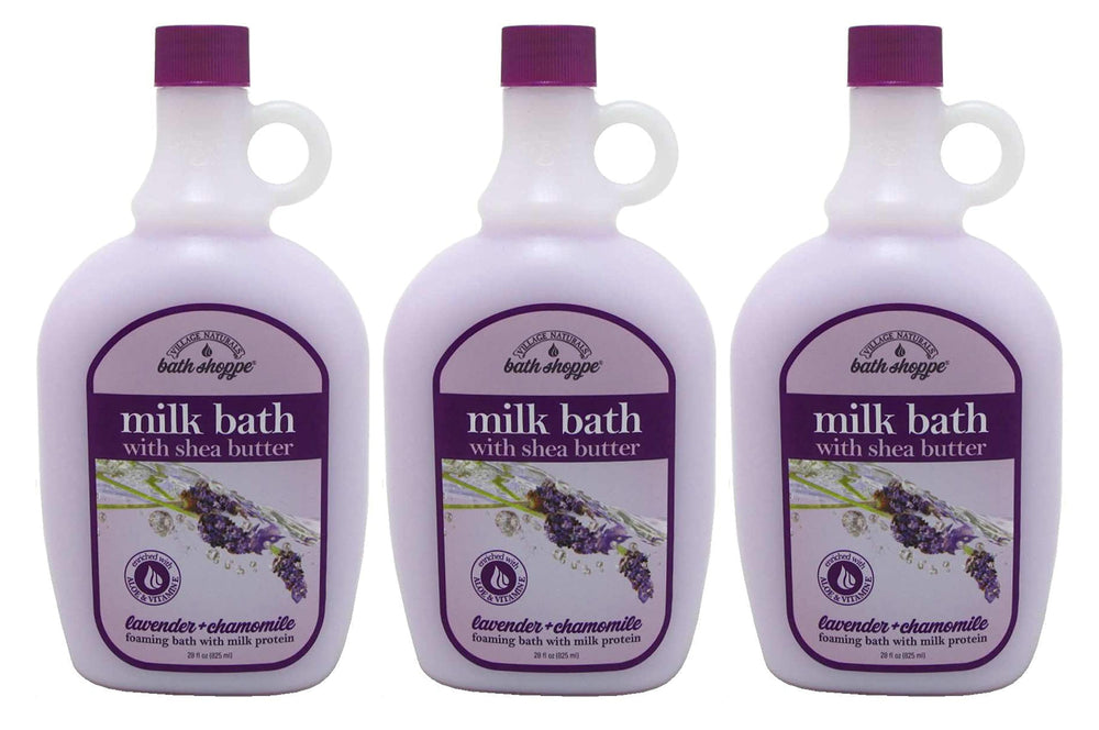 Lavender bath scene with bubbles using Village Naturals Therapy milk bath for a calming soak
