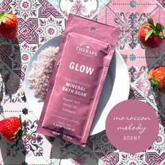 Village Naturals Therapy Glow jar-front shows 10-bath value for soothing soaks.