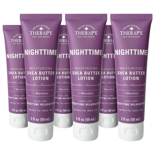 Village Naturals Therapy Nighttime Moisturizing Lotion bottle for overnight hydration.