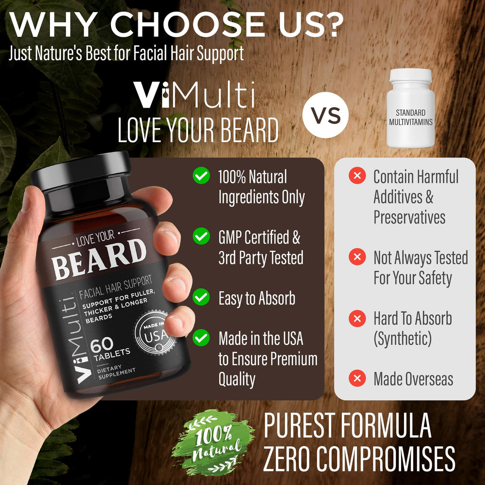 vimulti ingredients biotin and collagen infographic highlights essential nutrients for hair health.