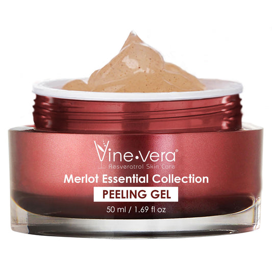 Vine Vera Merlot Facial Peeling Gel bottle close-up highlighting luxurious exfoliation.