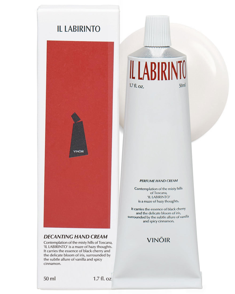VINOIR IL LABIRINTO decanting hand cream jar showcases elegant packaging for luxurious hand care.