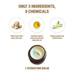 Vintage Tradition beef tallow from grass-fed cows delivers natural skin nutrients.