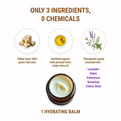 Hands applying Vintage Tradition balm to dry skin for relief.