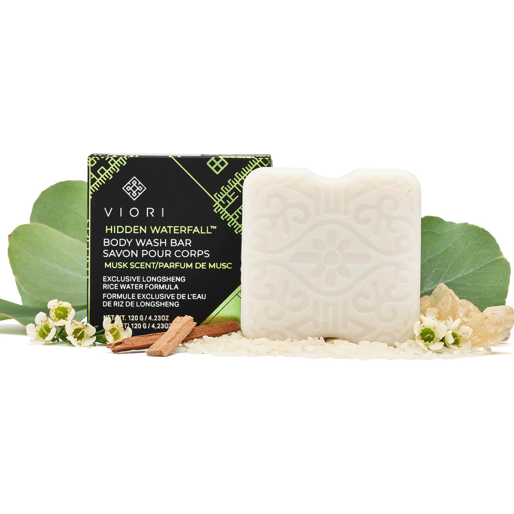 Viori Hidden Waterfall bar soap packaging highlights eco-friendly design.