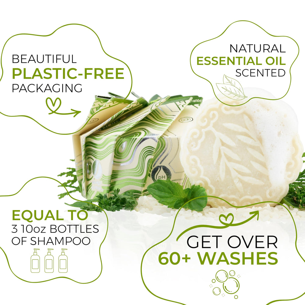 Viori Tea Tree Mint Shampoo Bar lather cleanses hair with refreshing scent.