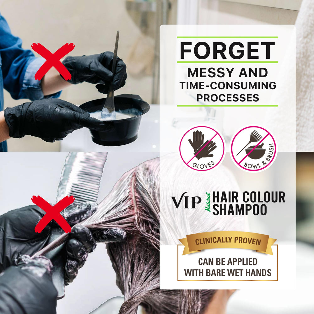 VIP Hair Colour Shampoo hands-on application demonstrates easy DIY use