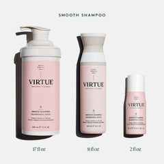 VIRTUE Smooth Shampoo color-safe label on bottle communicates safe for color-treated hair