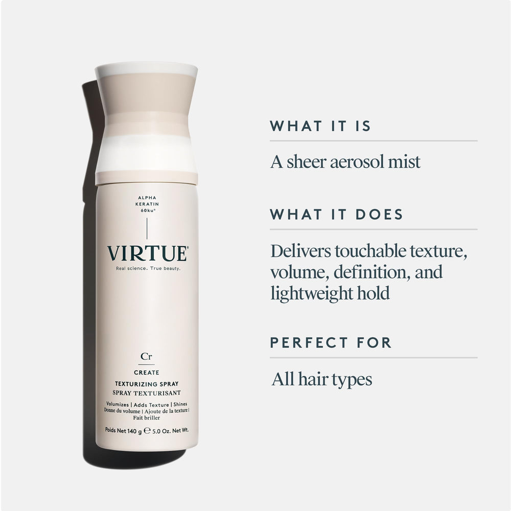 VIRTUE Texturizing Spray being applied for flexible, non-sticky texture