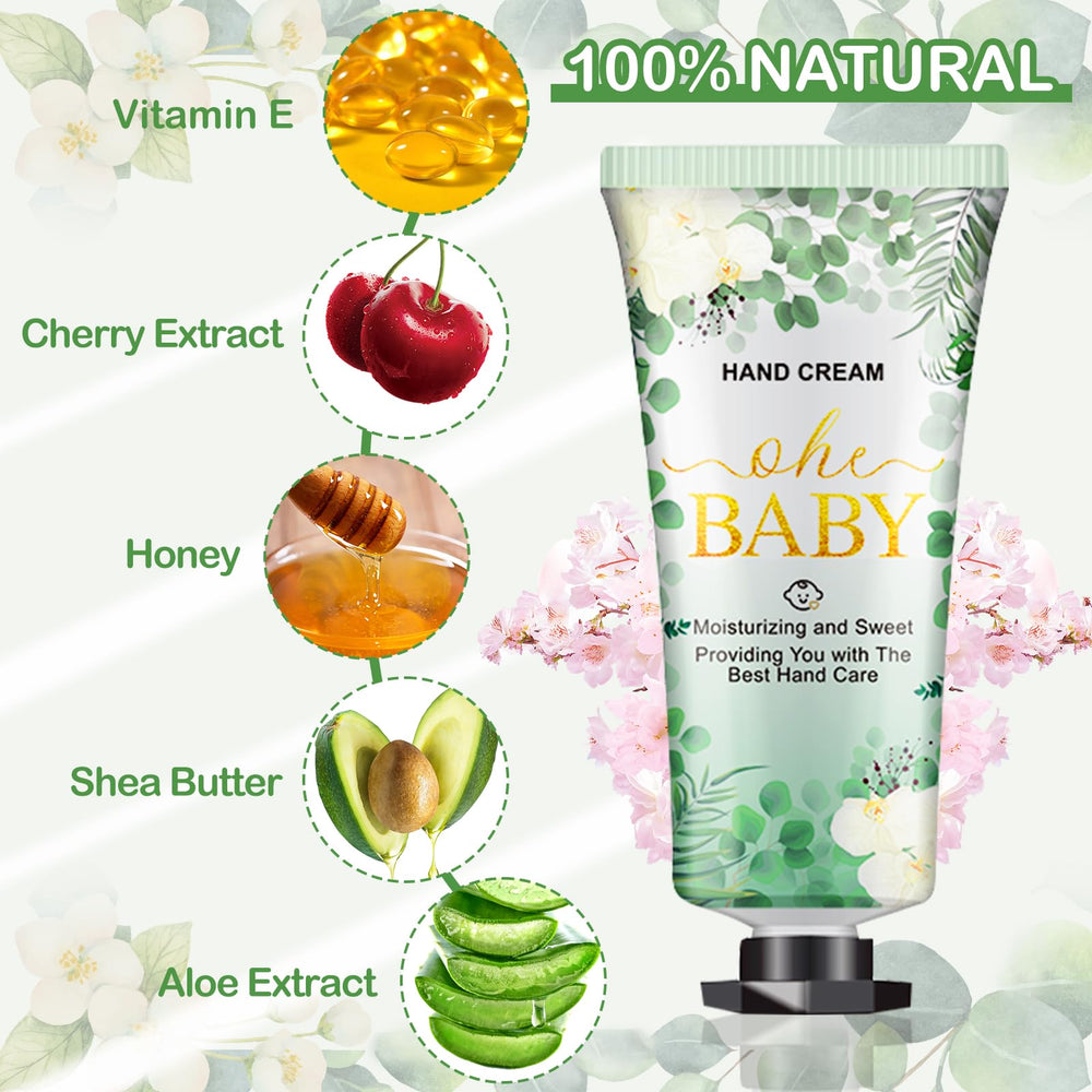 VISCOO Oh Baby hand cream close-up showing cherry blossom fragrance for on-the-go moments.