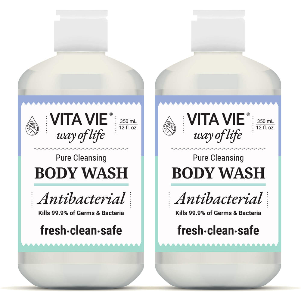 VITA VIE lemon-scented body wash bottle for refreshing hands and forearms.