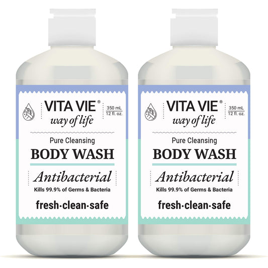 VITA VIE lemon-scented body wash bottle for refreshing hands and forearms.