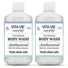 VITA VIE lemon-scented body wash bottle for refreshing hands and forearms.