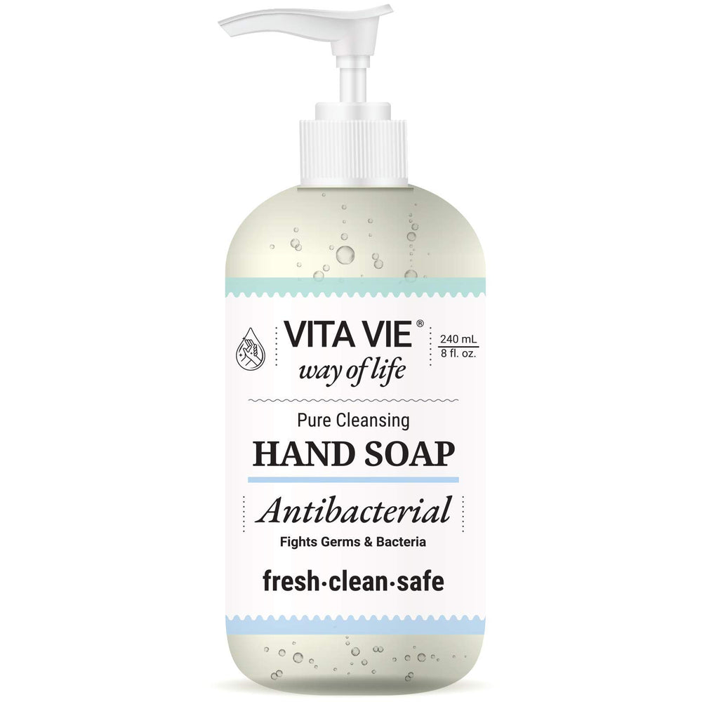 VITA VIE hand soap bottle with pump offering gentle cleansing at the sink