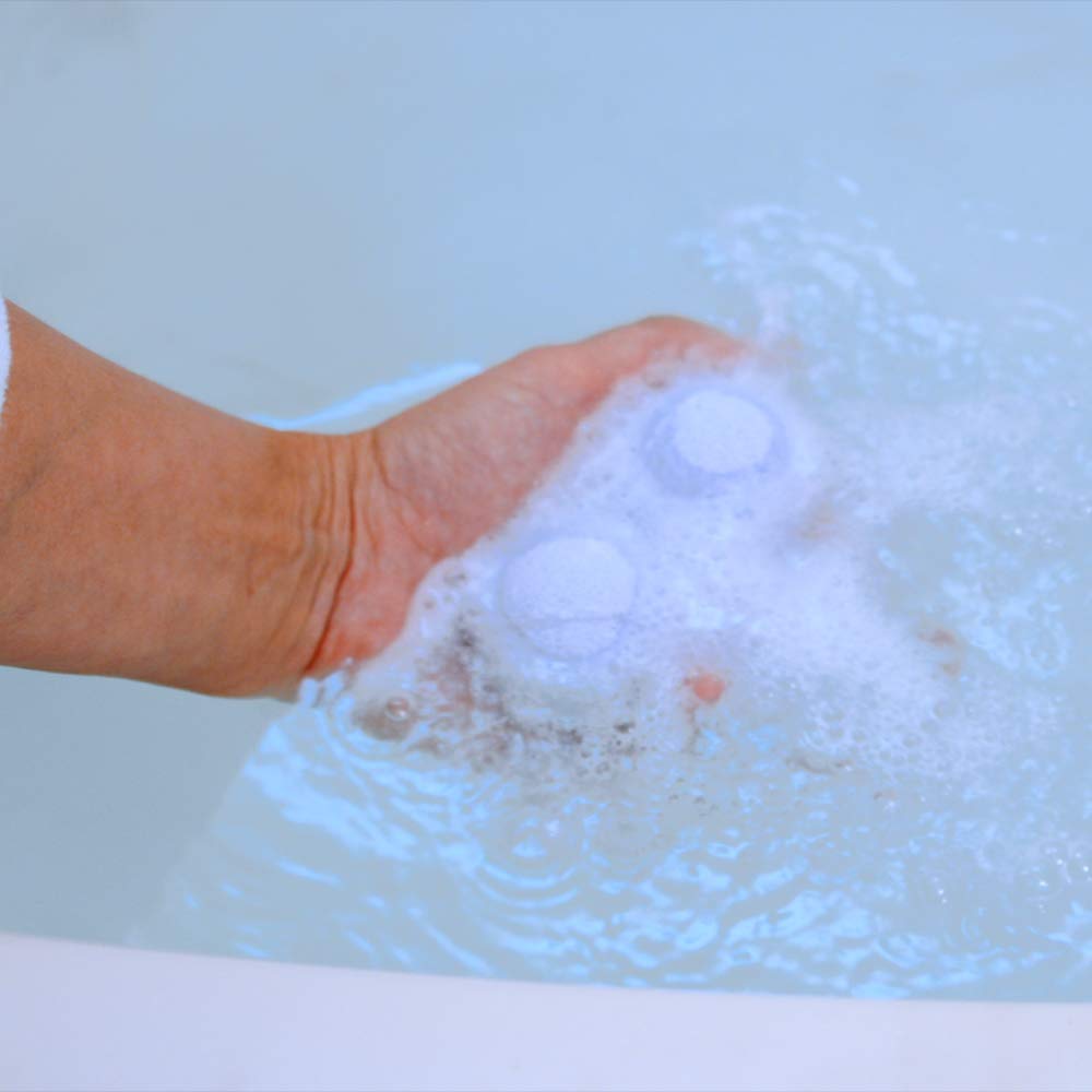 Vitabath Bath Fizzies Lavender Chamomile product on shelf with lavender tones.