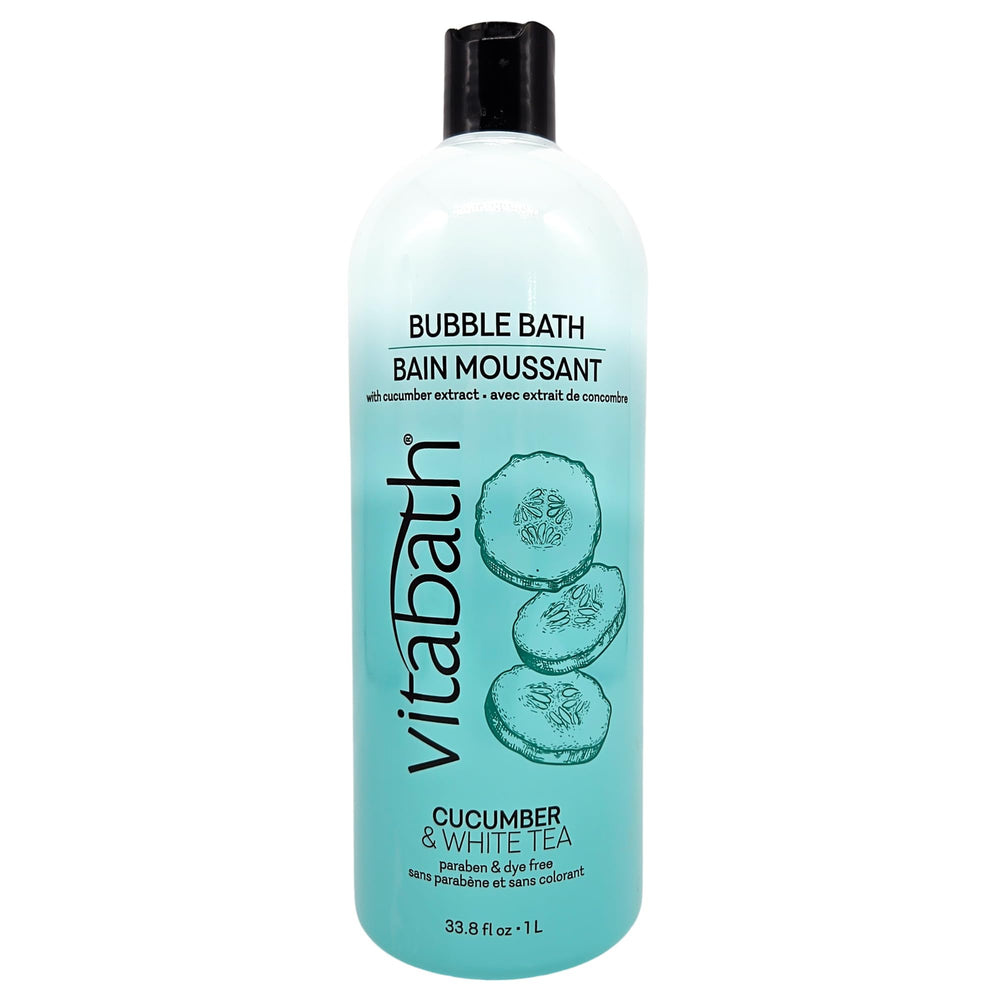 Vitabath Cucumber & White Tea Bubble Bath bottle for a refreshing cleanse.