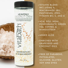 Foaming lather closeup from Vitabath Heavenly Coconut Creme bath salts for a soothing soak