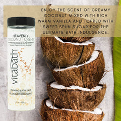 Ingredients blend from Vitabath Heavenly Coconut Creme bath salts with vitamins and antioxidants