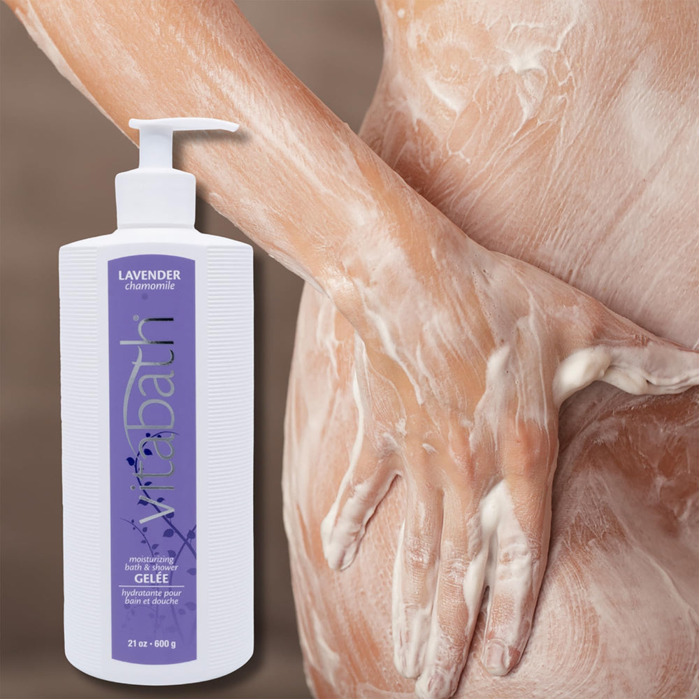 Vitabath Lavender Chamomile vanilla-essence note emphasizes soothing, moisturizing experience.