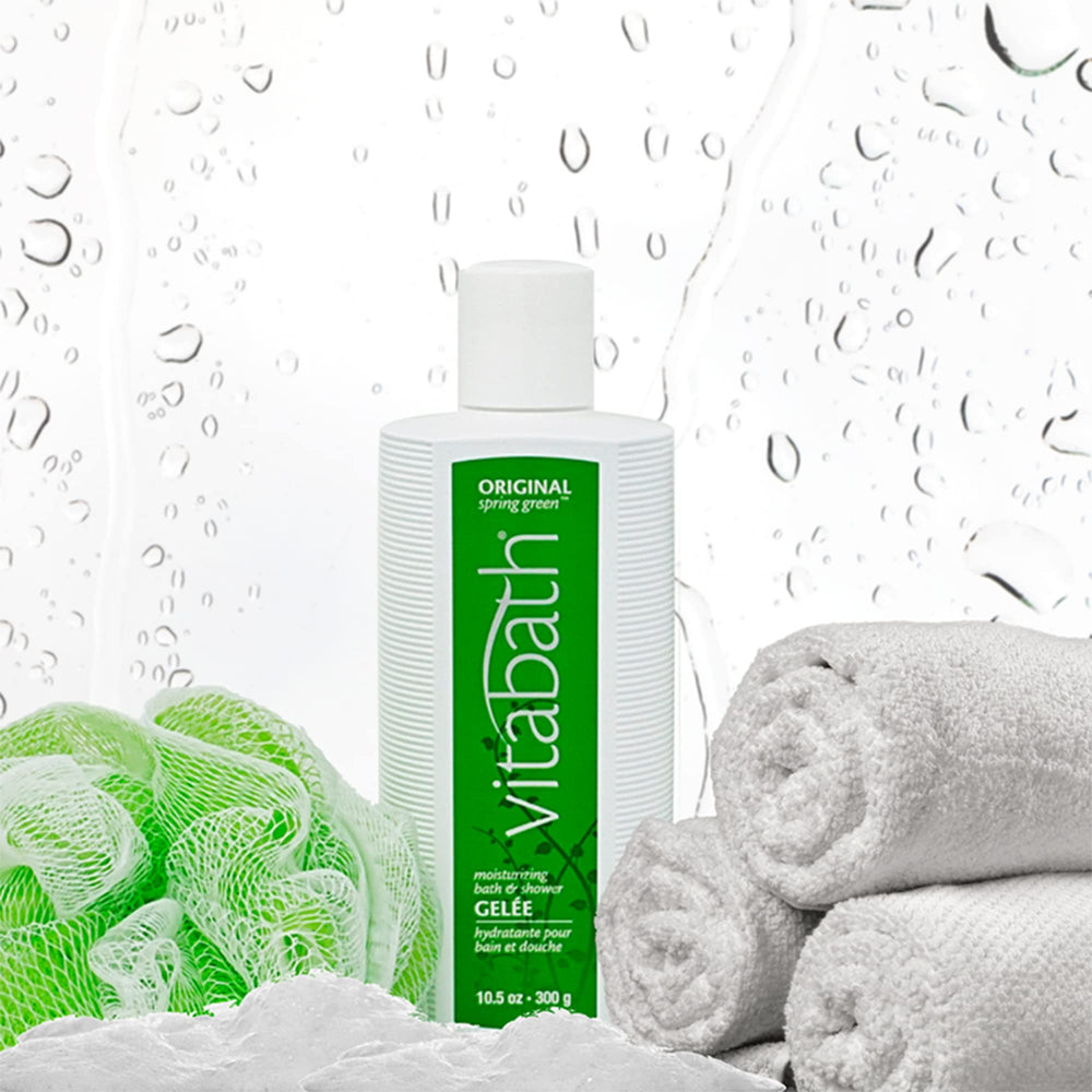 Close-up of Vitabath Original Spring Green lather with creamy gelee texture