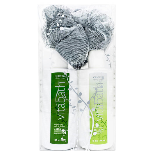 Vitabath Original Spring Green shower gel bottle promises refreshing, hydrating cleanse.