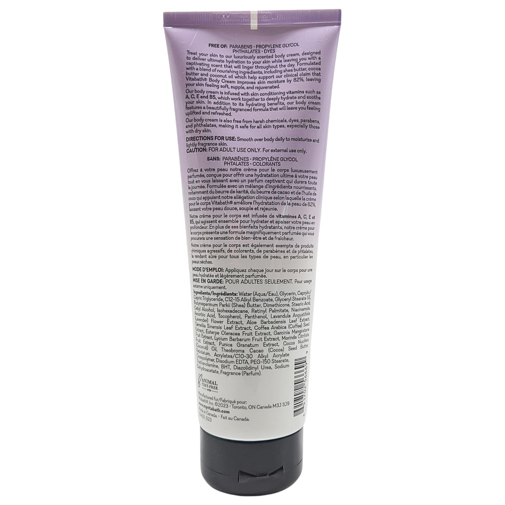 Vitabath PETA-certified label on packaging signals cruelty-free skincare.