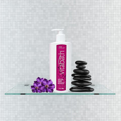 Vitabath Plus conditioning cream foam demonstrates gentle cleanse preserving moisture for soft skin.